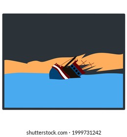 The ship sank in the middle of the deep sea