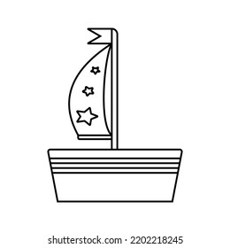 Ship in the sea. Black and white. Vector illustration on white background