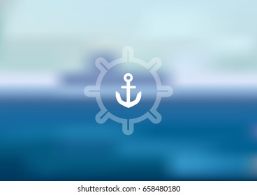 Ship in sea blurred background for poster, banner, advertising, invitation, cover or web design. Vector image.