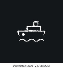 Ship at sea chalk icon. Line customizable illustration. Contour symbol. Vector isolated outline drawing.