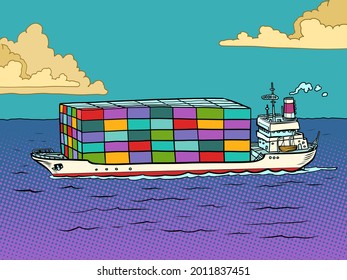 the ship is a sea container ship. Cargo transportation and logistics