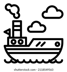 Icono Plano De Barco En El Mar Aislado En Fondo Blanco