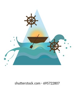 Ship in the sea. Nautical maritimal theme Vector illustrations