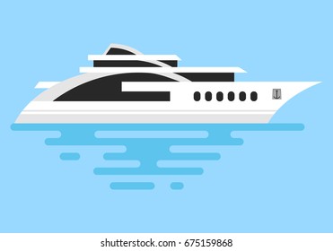 Ship at sea, ocean transport vector icon. Luxury travel seaway ocean transport yacht. Vector image of a boat on a blue background.