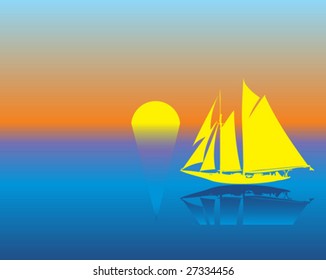 Ship in the sea on sunset