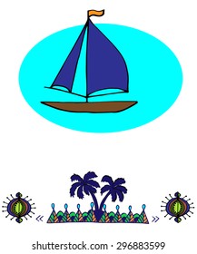 ship in the sea and palm trees pattern