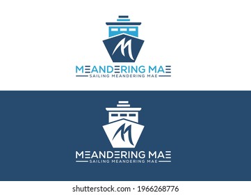 Ship at sea. Sailboat on the waves. Logo for yacht club, for a seafood restaurant. Nautical theme