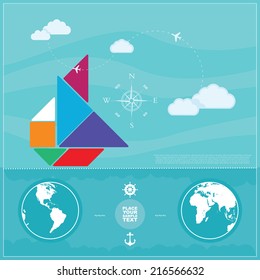 Ship in sea. vector illustration,