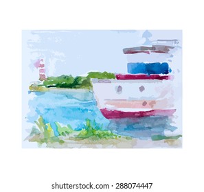 Ship at sea, vector illustration