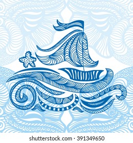Ship and sea vector illustration