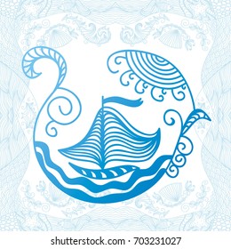 Ship and sea. Vector illustration.
