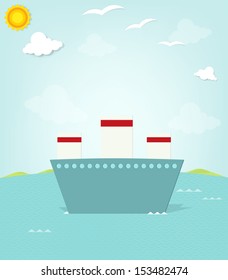 ship at sea. Vector paper cut image