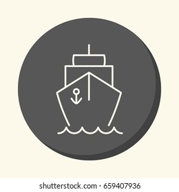 Ship and sea, vector round line icon with illusion of volume.