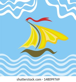 Ship sea wave sky cloud decorative abstract vector illustration