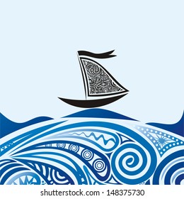 Ship sea wave vector illustration