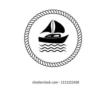 ship with sea waves in a circle rope.  designed for printed materials like a logo, prin clothing. Unique works for Your business.