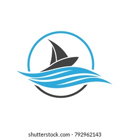 Ship and sea waves. Sailing boat. Sailing ship logo. 