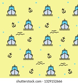 ship seamless pattern isolated on yellowbackground. - vector