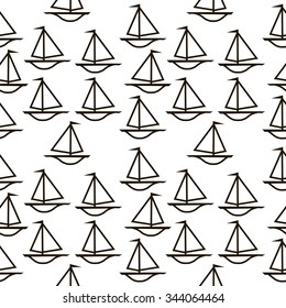 Ship seamless pattern on white background. Vector illustration.