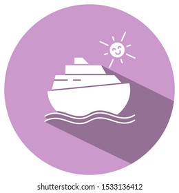 Ship sign icon. Shipping marks. Circle button with a long shadow. Vector illustration