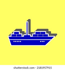Ship sign illustration. Blue Icon with white stroke in 3d at yellow Background. Illustration.