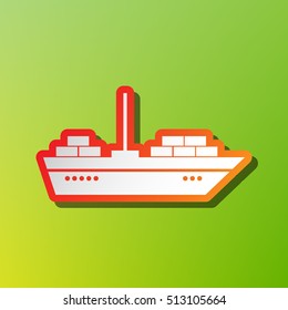 Ship sign illustration. Contrast icon with reddish stroke on green backgound.
