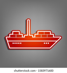 Ship sign illustration. Flat red icon with linear white icon with gray shadow at grayish background. Illustration.