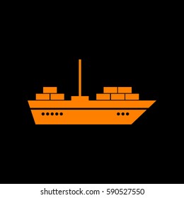 Ship sign illustration. Orange icon on black background.