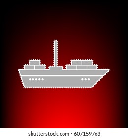 Ship sign illustration. Postage stamp or old photo style on red-black gradient background.