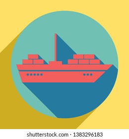 Ship sign illustration. Sunset orange icon with llapis lazuli shadow inside medium aquamarine circle with different goldenrod shadow at royal yellow background.