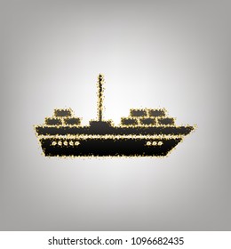 Ship sign illustration. Vector. Blackish icon with golden stars at grayish background.