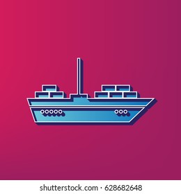 Ship sign illustration. Vector. Blue 3d printed icon on magenta background.
