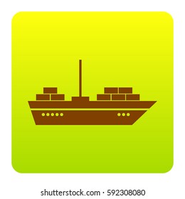 Ship sign illustration. Vector. Brown icon at green-yellow gradient square with rounded corners on white background. Isolated.