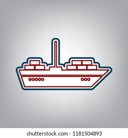Ship sign illustration. Vector. Dark red, transparent and midnight green stroke of white icon at grayish background.