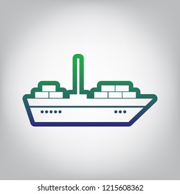 Ship sign illustration. Vector. Green to blue gradient contour icon at grayish background with light in center.