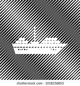 Ship sign illustration. Vector. Icon. Hole in moire background.