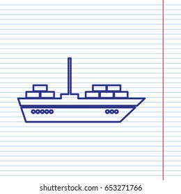 Ship sign illustration. Vector. Navy line icon on notebook paper as background with red line for field.