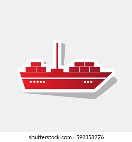 Ship sign illustration. Vector. New year reddish icon with outside stroke and gray shadow on light gray background.