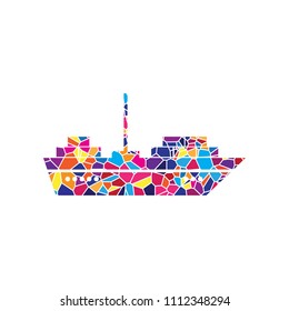 Ship sign illustration. Vector. Stained glass icon on white background. Colorful polygons. Isolated.