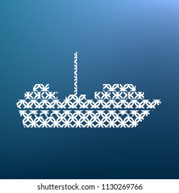 Ship sign illustration. Vector. White textured icon at lapis lazuli gradient background.