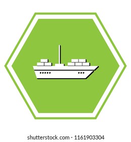Ship sign illustration. Vector. White icon with black shadow at yellow green honeycomb on white background.