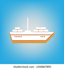 Ship sign illustration. Vector. White icon with 3d warm-colored gradient body at sky blue background.