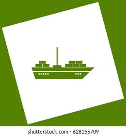 Ship sign illustration. Vector. White icon obtained as a result of subtraction rotated square and path. Avocado background.