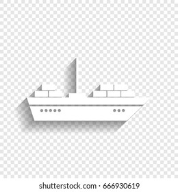 Ship sign illustration. Vector. White icon with soft shadow on transparent background.