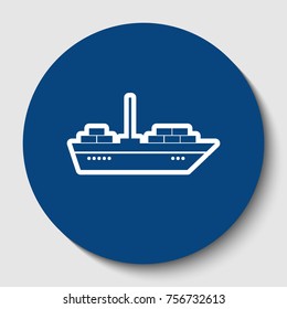 Ship sign illustration. Vector. White contour icon in dark cerulean circle at white background. Isolated.