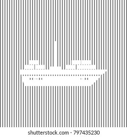 Ship sign illustration. Vector. White icon on grayish striped background. Optical illusion.