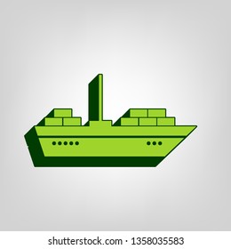 Ship sign illustration. Vector. Yellow green solid icon with dark green external body at light colored background.