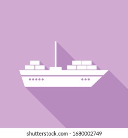 Ship sign illustration. White Icon with long shadow at purple background. Illustration.