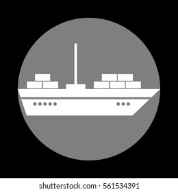 Ship sign illustration. White icon in gray circle at black background. Circumscribed circle. Circumcircle.