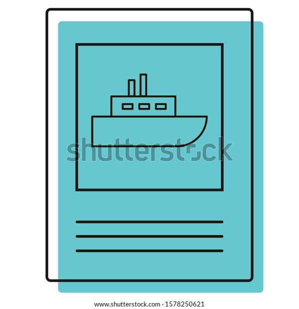 Ship sign. Place of board\
on a cruise. Point of sale of tickets for the boat. Design element.\
Vector illustration. Icon with shadow isolated on white\
background.